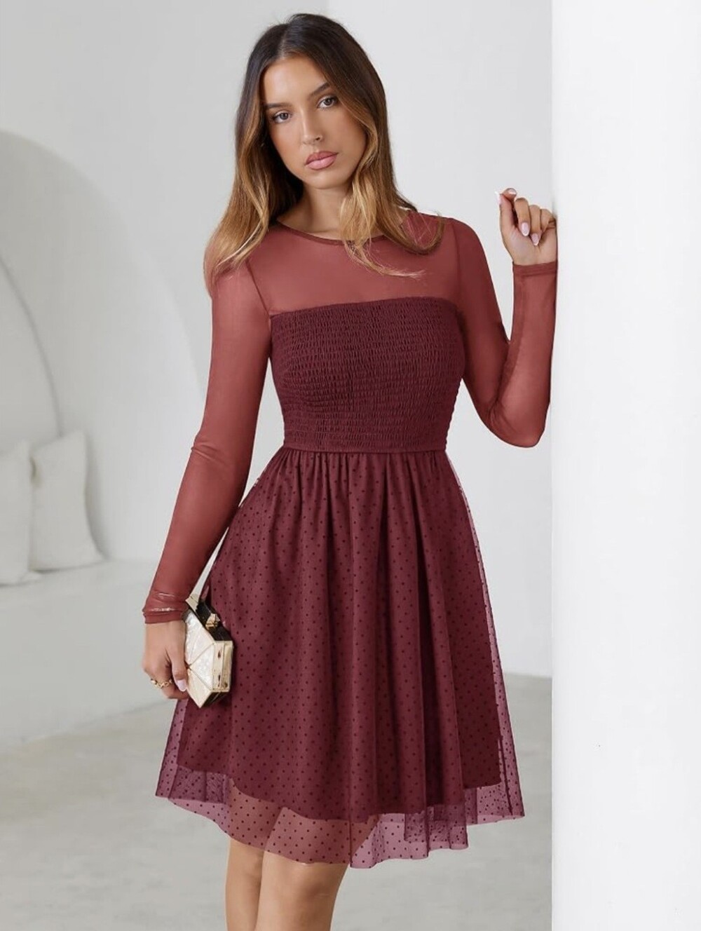 NWT Simplee Sheer Mesh Long Sleeve Cocktail Dress - Large